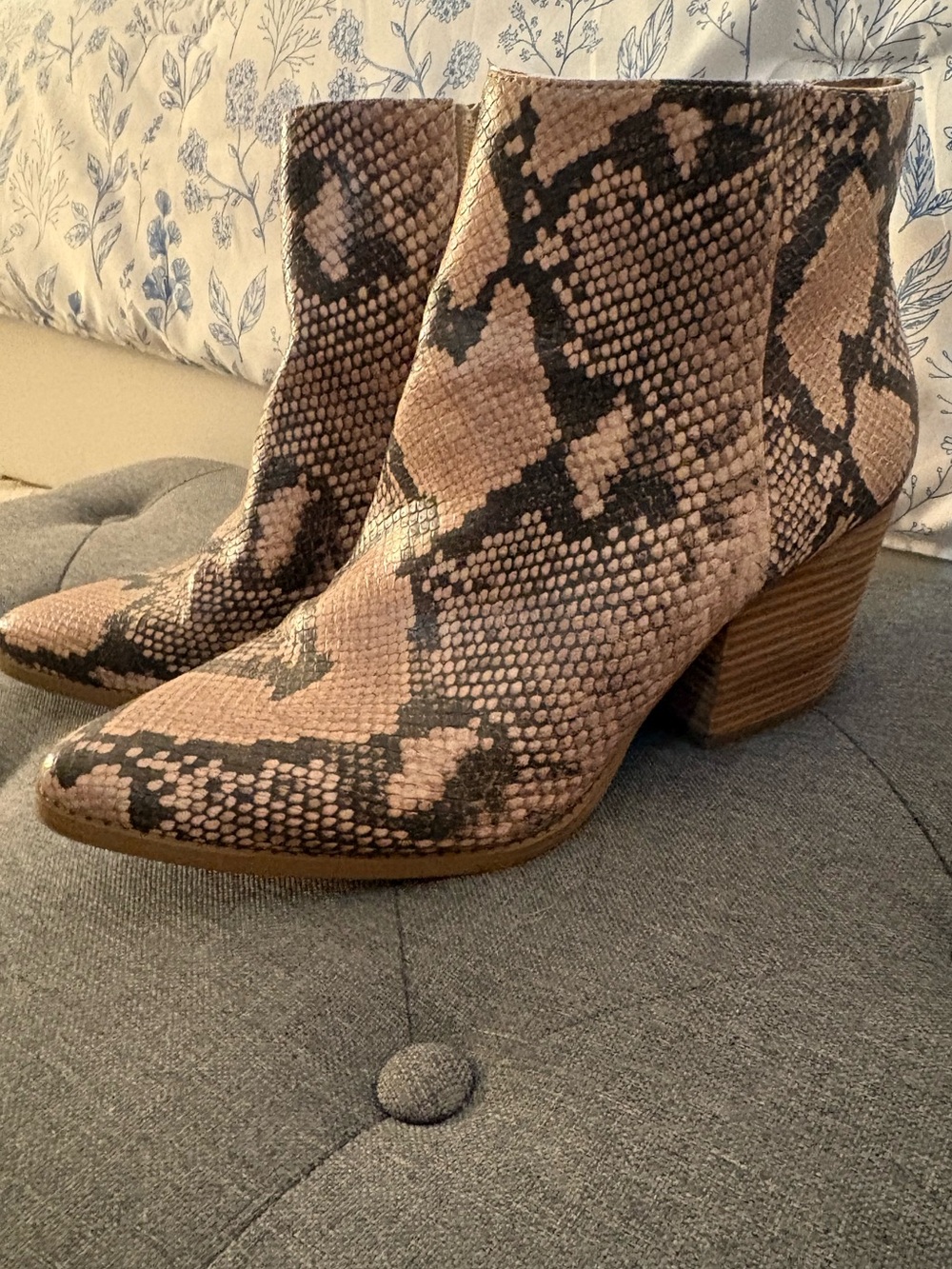 Sun + Stone Tan Snakeskin Print Ankle Boots-Womens Size 9.5 Booties